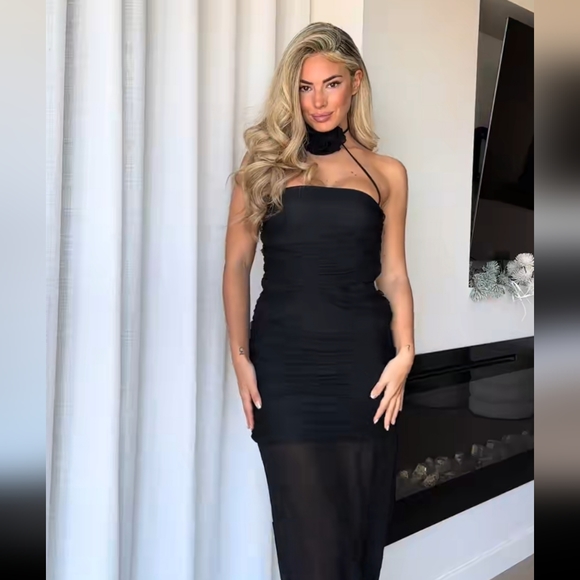 ZARA SHEER TULLE FLORAL DRESS * BLACK - Picture 10 of 14